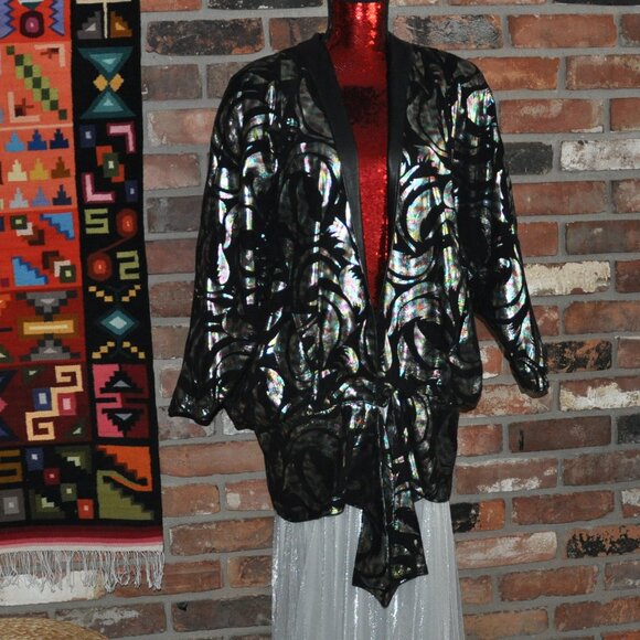 Vtg 90s Avant Garde Metallic BLACK LEATHER Bat Wing Cocoon Jacket CAR Coat M - Picture 6 of 14